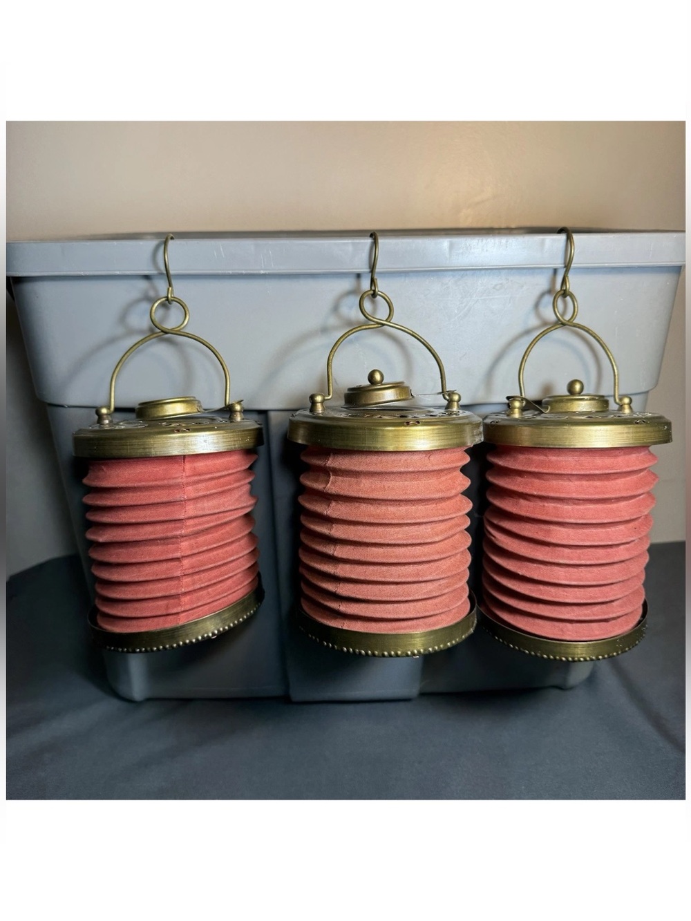 Vintage Metal Fabric Collapsible Accordion Lantern Asian Candle Lamp India